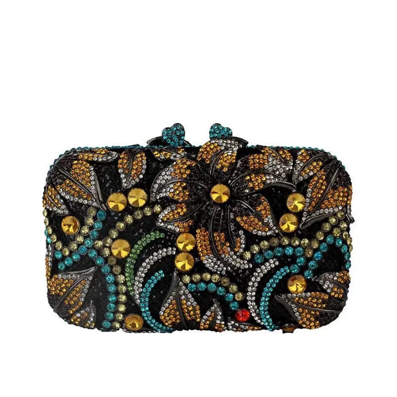 M / Colorful 1 Flower Luxury Evening Bling Purses Handbag Floral Crystal Clutch Purse Rhinestone Handmade Ladies Diamond Bag