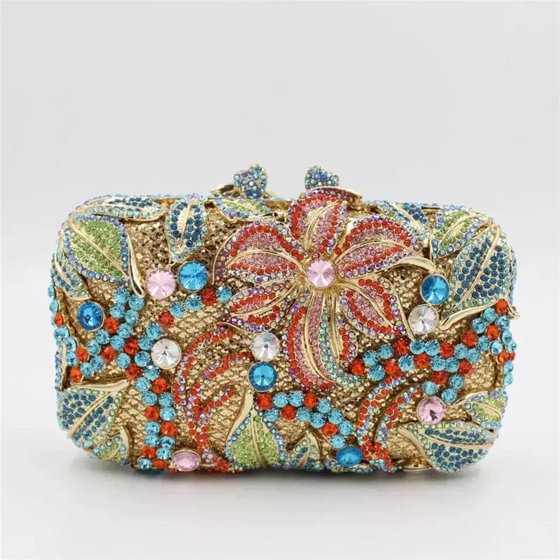 M / Colorful Flower Luxury Evening Bling Purses Handbag Floral Crystal Clutch Purse Rhinestone Handmade Ladies Diamond Bag