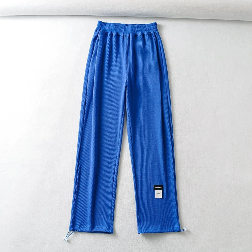 M / Dark blue High Quality Walf Checks Ladies Sweatpants End of leg Drawstring Joggers Patch label on leg Cargo Pants Joggers Women