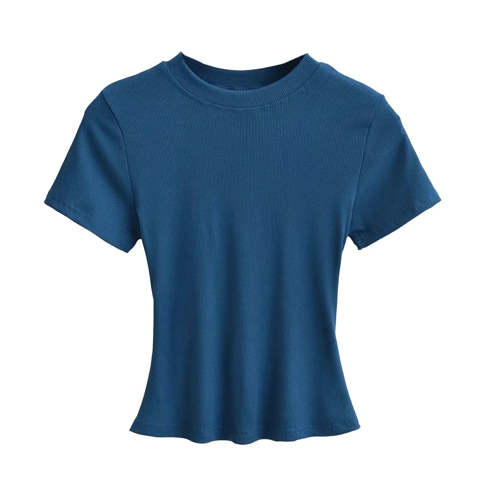 M / Dark blue / Spandex / Cotton Casual T-Shirts Women Slim Fit Tees Female short Sleeve Top summer Ladies Solid Basic T-shirt cotton t shirt