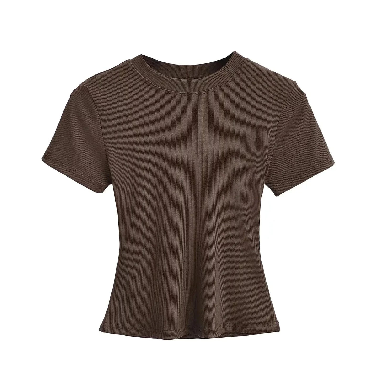 M / dark brown / Spandex / Cotton Casual T-Shirts Women Slim Fit Tees Female short Sleeve Top summer Ladies Solid Basic T-shirt cotton t shirt