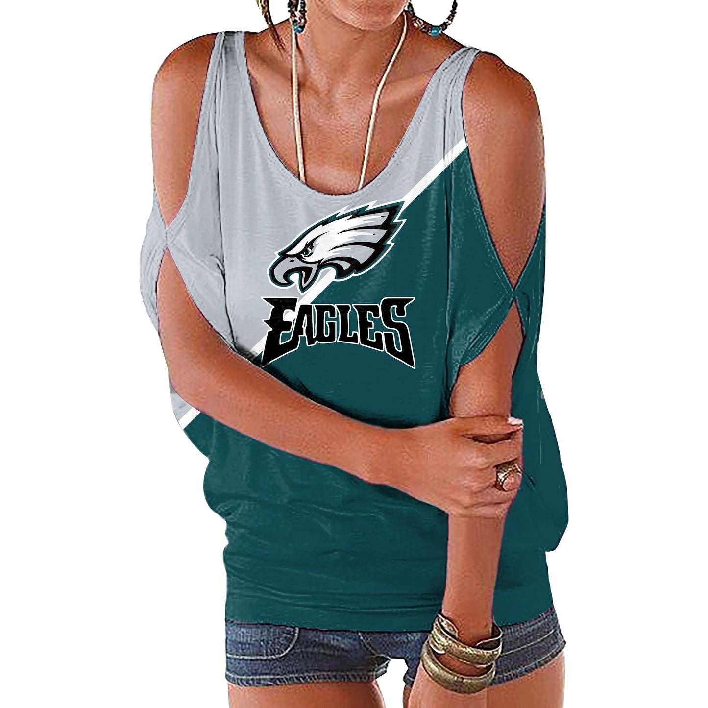 M / eagles custom nfl polyester t shirt girl o neck short sleeve plain shirts ladies off shoulder plus size women's blouses & shirts