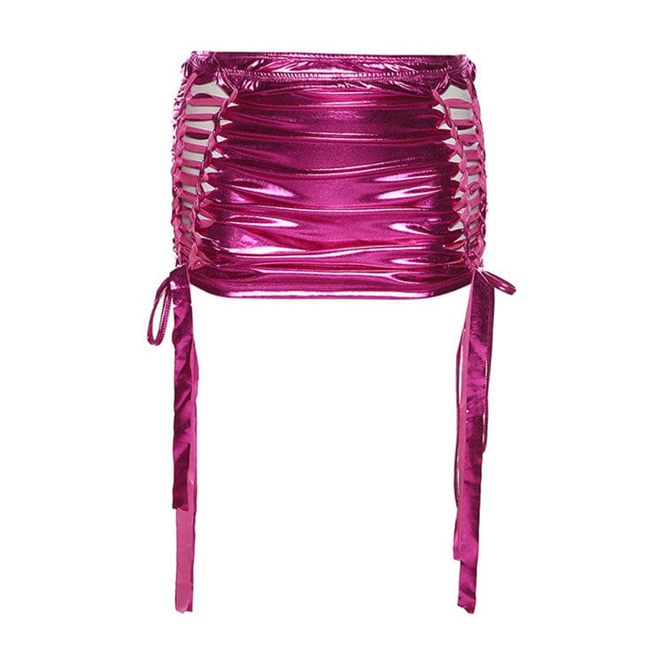 M / Fuchsia Fashion Drape Tassel Decoration Skirts Women Mid Waist Stitching Body-Shaping Attirewear Skirt