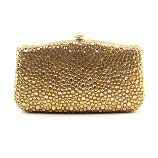 M / Gold Customized Luxury Gold Crystal Diamond Evening Bags Women Party Wedding Handbags Ladies Pouch Clutch