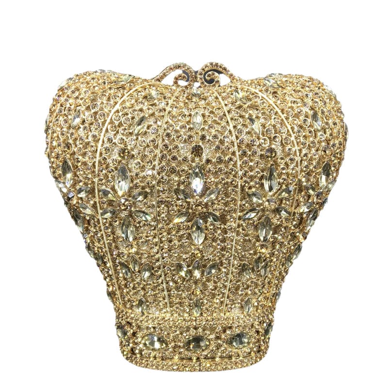 M / Gold Women Crystal Clutch Evening Purses and Handbags Bridal Minaudiere Handbag Wedding Diamond Crown Shape Party  Bag