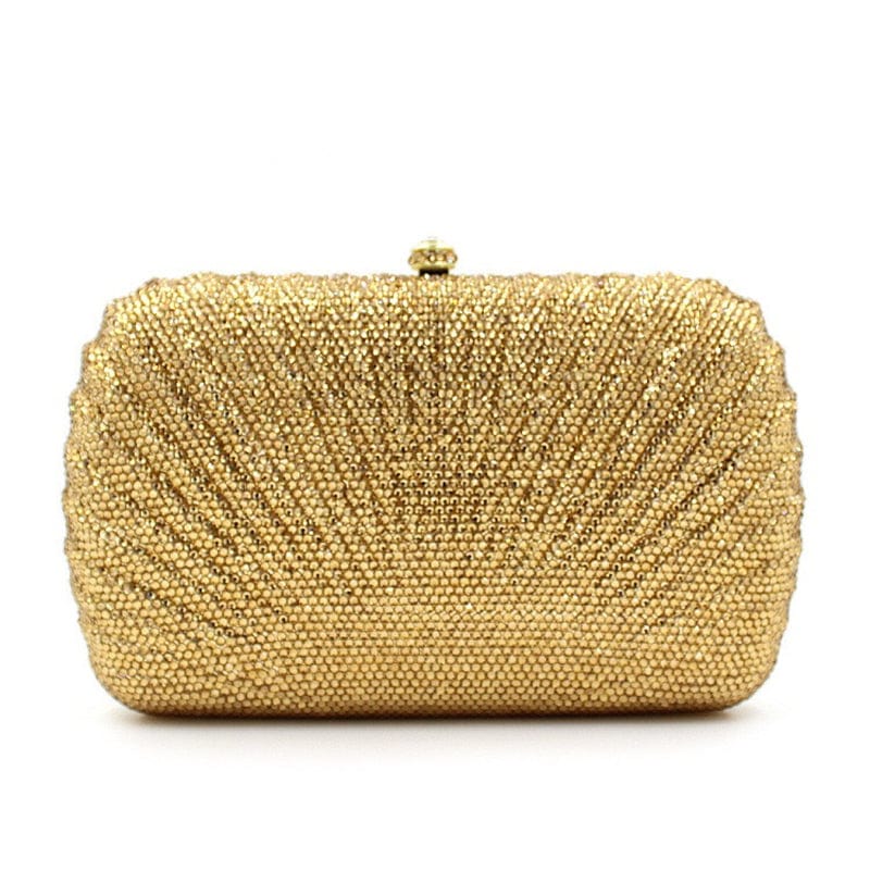 M / Golden Fashion Golden Crystal Evening Bags Designer Clutch Famous Brand Women Golden Wedding Clutches with Chain Women Shoulder Bag
