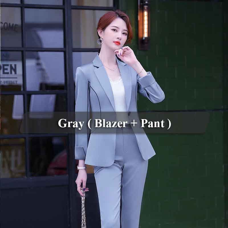 M / Gray 2 Piece set Wholesaler Soft and Comfortable Cyan Pant Suit Women Keep Slim Fashion OEM Style Office Lady Long Sleeve Blazer and Pant