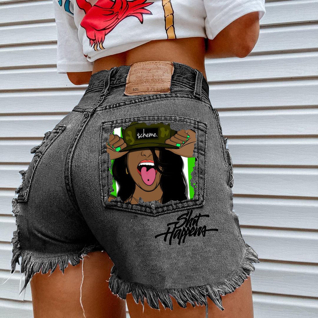 M / Gray 2023 Hot Sale Women Jeans Girls Print Ripped Denim Shorts Fashion Sexy Female Shorts Jeans Shorts Women Sexy SkinnyShorts