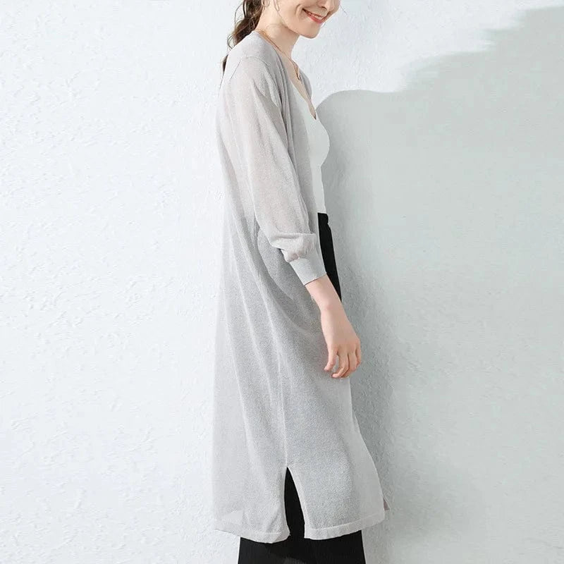 M / Gray 2023 Summer New Korean Thin Loose Women's Knitwear Ice Silk Knit Sun Protection Cardigan Jacket