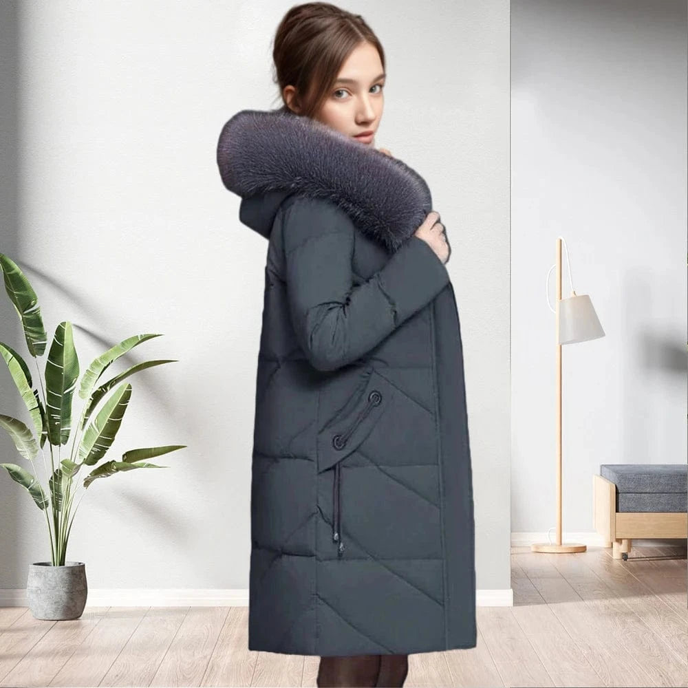 M / Gray D1201ME39 Down Cotton Thick Jacket Fashion Cotton Solid Color  Long Sleeve Zipper Long Jacket Coat Women Coat Sehefashion