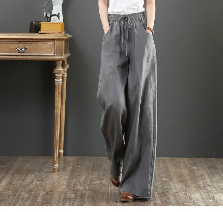 M / Gray Liu Ming Dropshipping Products 2024 Korean Fashion Summer Women Cotton Linen Pants Oversize Clothes High Waist Trousers