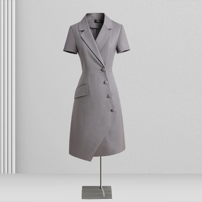 M / Gray New polyester short-sleeved V-neck waist skirt commuter women's professional suit skirt