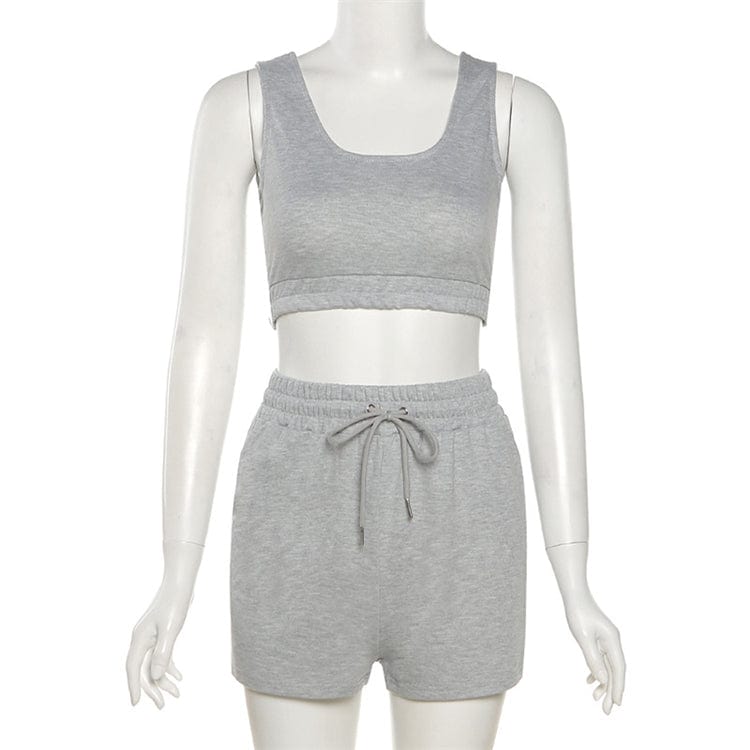 M / Gray OSINA Lowest Price Solid Color Custom Logo Crop Top Two Piece Set Women Clothing Shorts Womens Sweat Absorbing Sports Suit