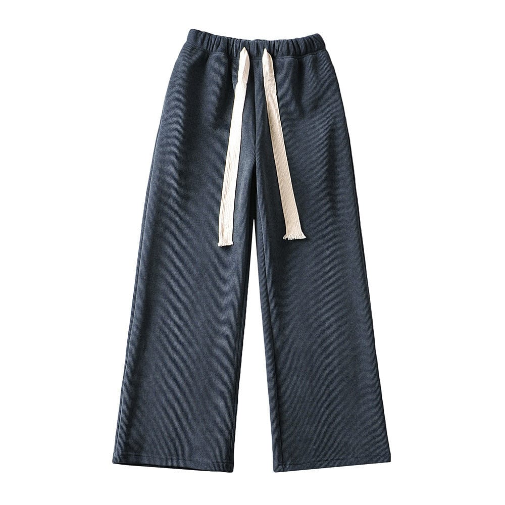 M / Gray R20331S Women's casual pants chenille plus velvet lace wide-leg pants straight pants