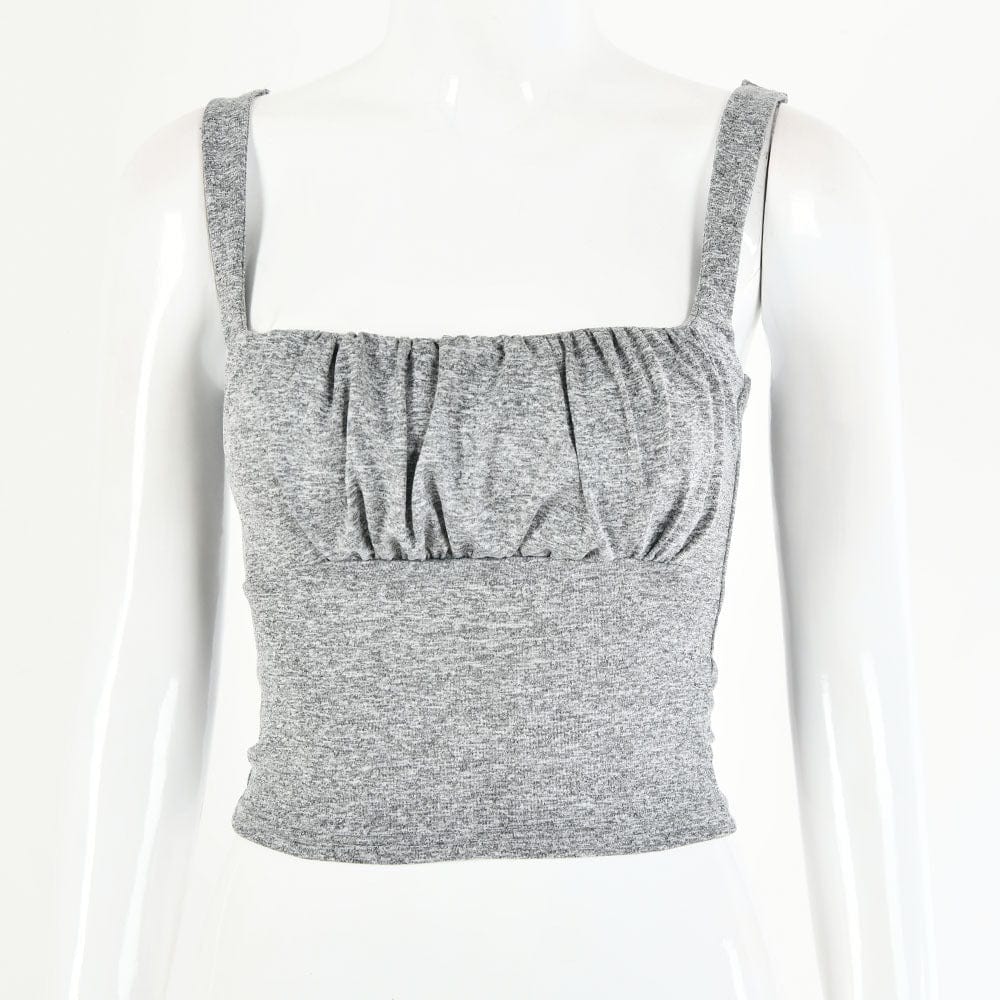 M / Gray R40130S wholesale 2022 sexy chest pleated sleeveless pure color women's tank tops for party