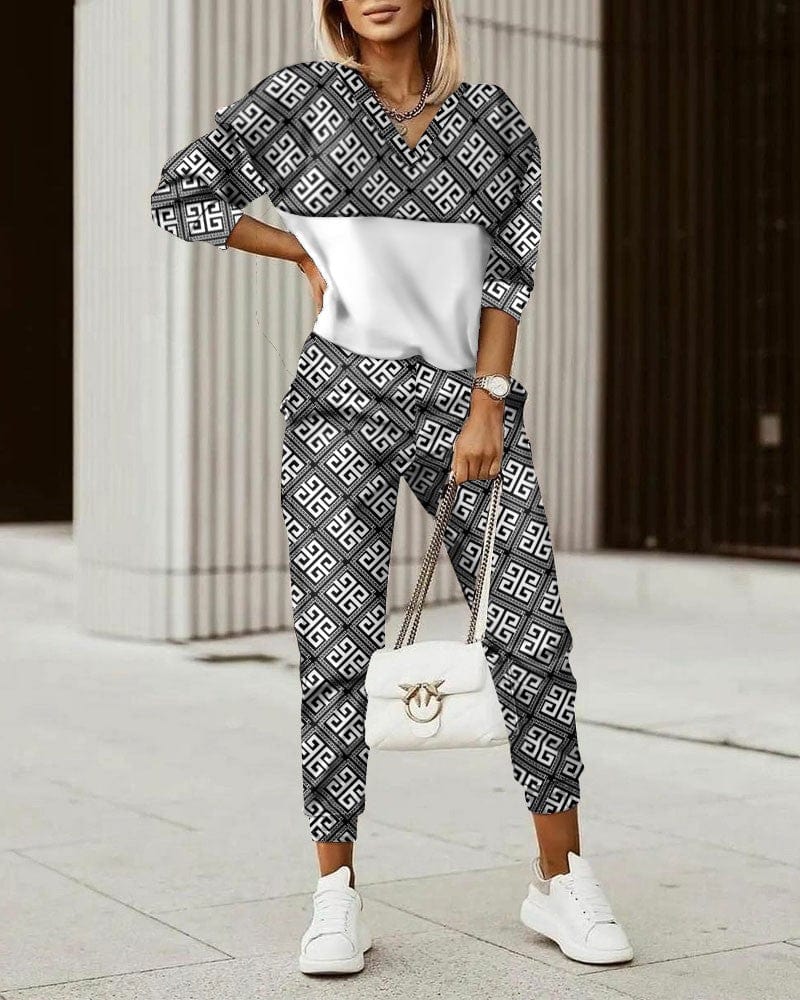 M / Gray Spring fall new women's two sets ladies casual sports long sleeve pants fashion print 2 piece women set clothing