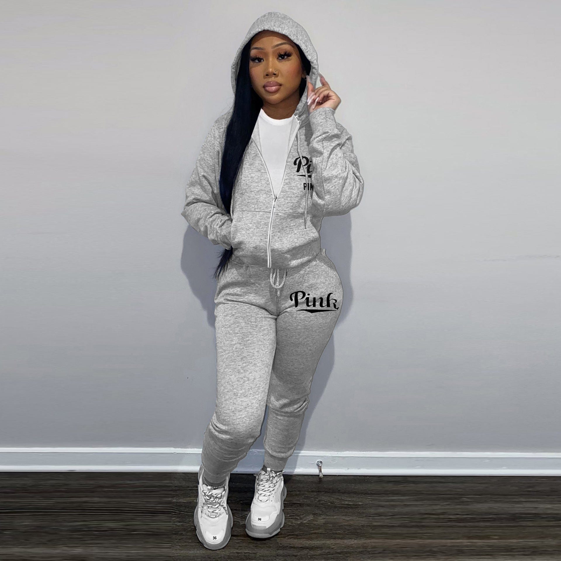 M / Gray Trendy Women Clothes Women's Fashion Printed Sweatshirt Hoodie 2 Piece Pant Set