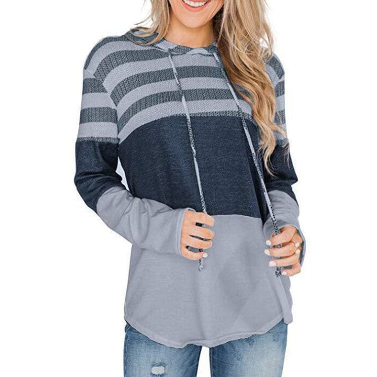 M / Gray Vintage Patchwork Women's Loose T-shirt Autumn Casual Long Sleeve Pullover Hooded T Shirts for Women
