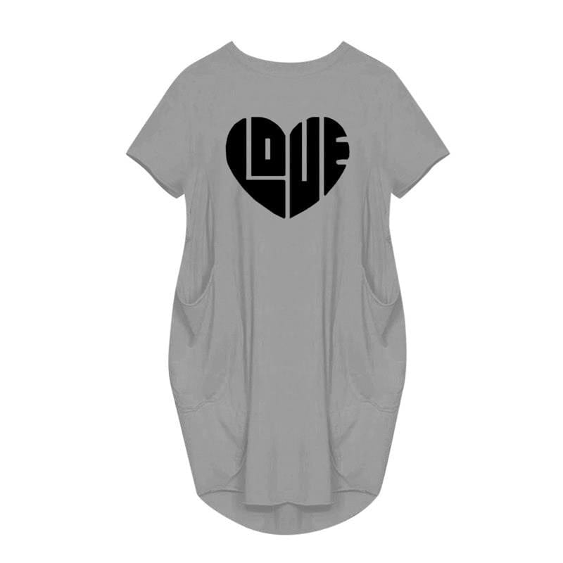 M / Gray women clothing short sleeve summer dress lounge wear vestidos Loves cotton dresses for women European Clothing