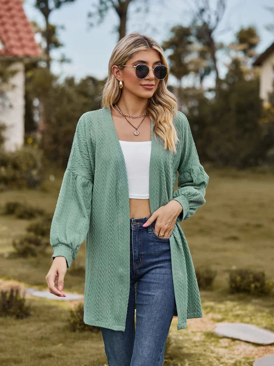 M / green 2023 European and American Autumn and Winter New long sleeve Solid color Loose cardigan Top Women's Knitted coat