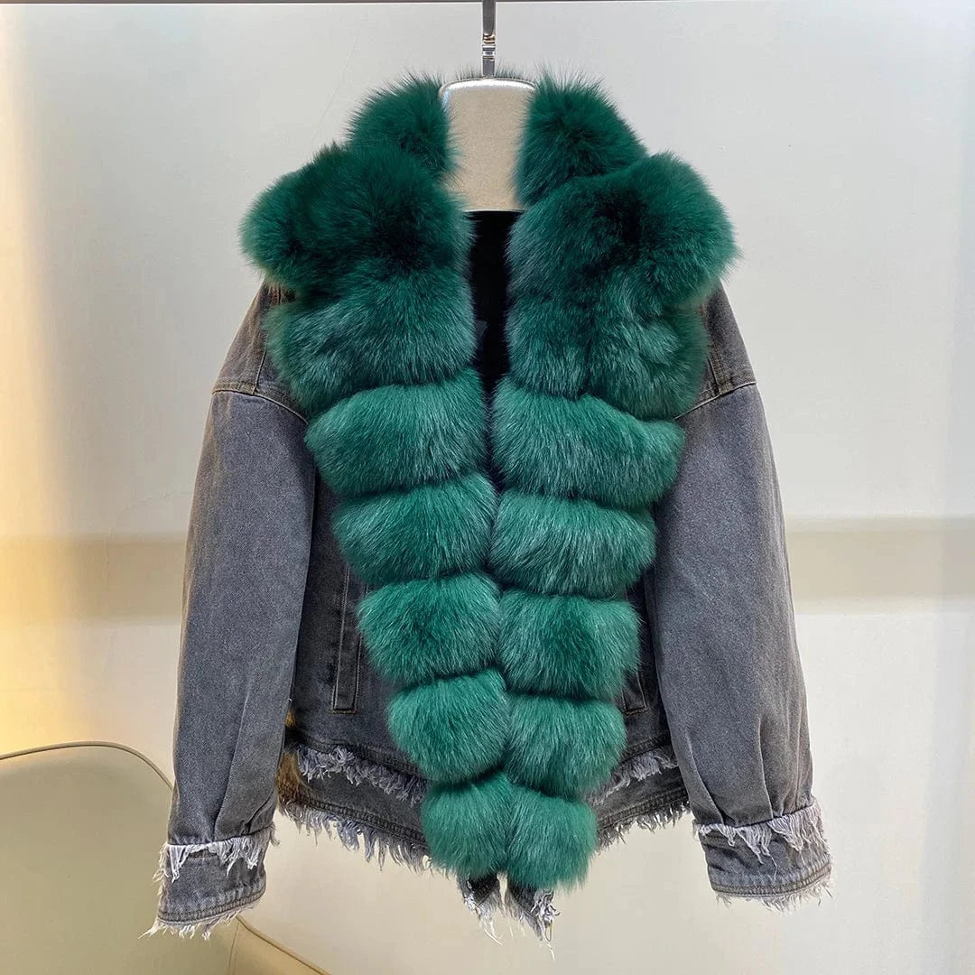 M / Green-black shell Manufacture Fashion Casual Thick High Quality Goose Down Jacket Collar Fur