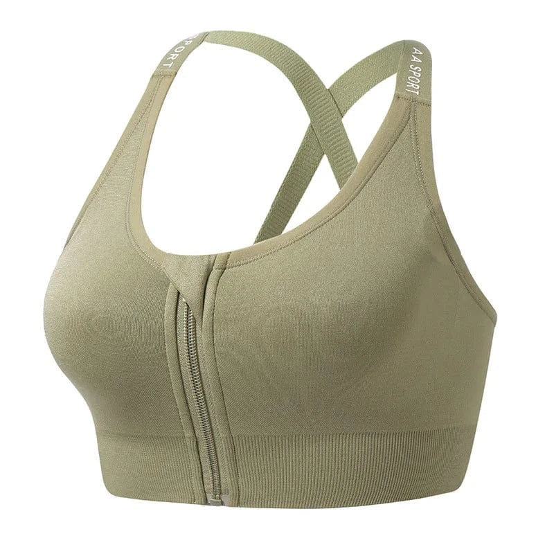 M / green Cross Letter Shoulder Straps Thread Fit Sujetador Deportivo Wireless Fitness Gym Yoga Bra Seamless Zipper Sports Bra For Womens