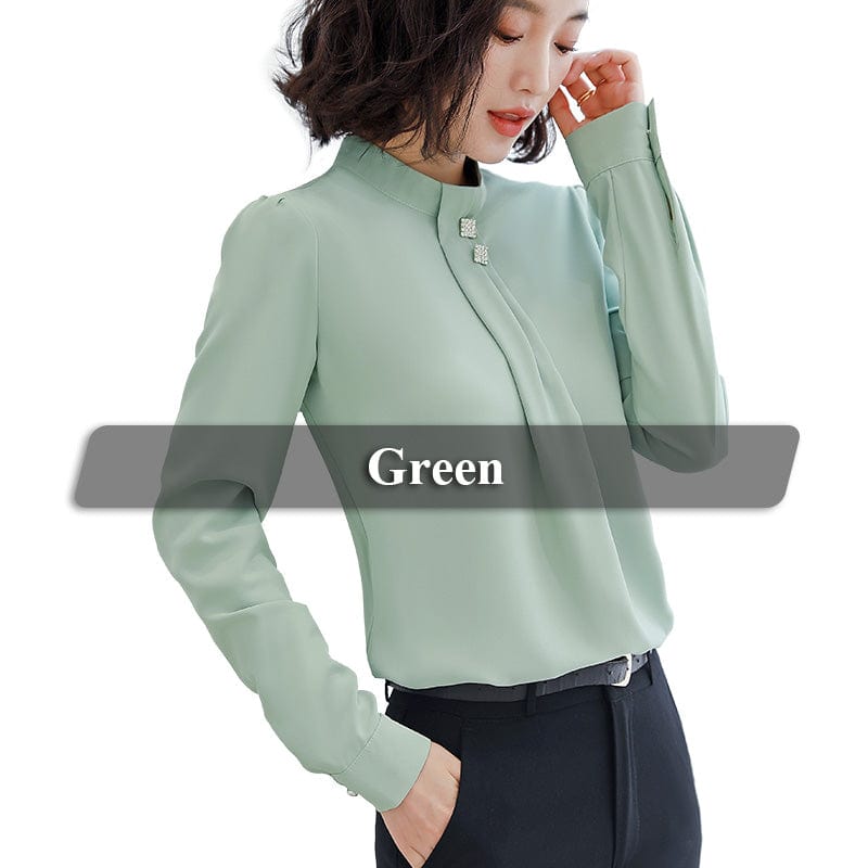 M / green Dropship Soft and Comfortable Shirt Long Sleeve High-quality Blouse with Diamond Office Lady Work Wear Green Top for Women