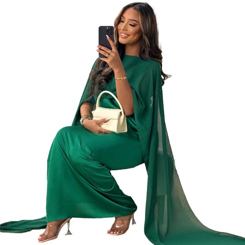 M / green Fall 2023 Muslim Women Vintage Fashion Clock Long Sleeve Loose Robe Ladies Casual Party Evening Chiffon Long Maxi Dress Vestidos