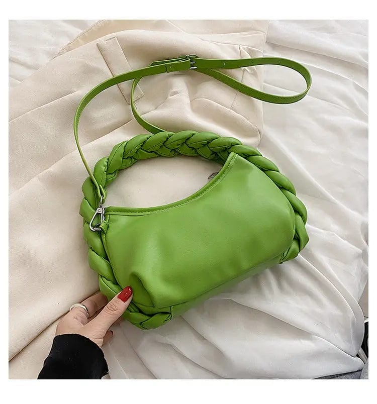 M / green Fashion High Quality PU Leather Woven Hand Bags Ladies Crossbody Purses and Handbags for Women Luxury