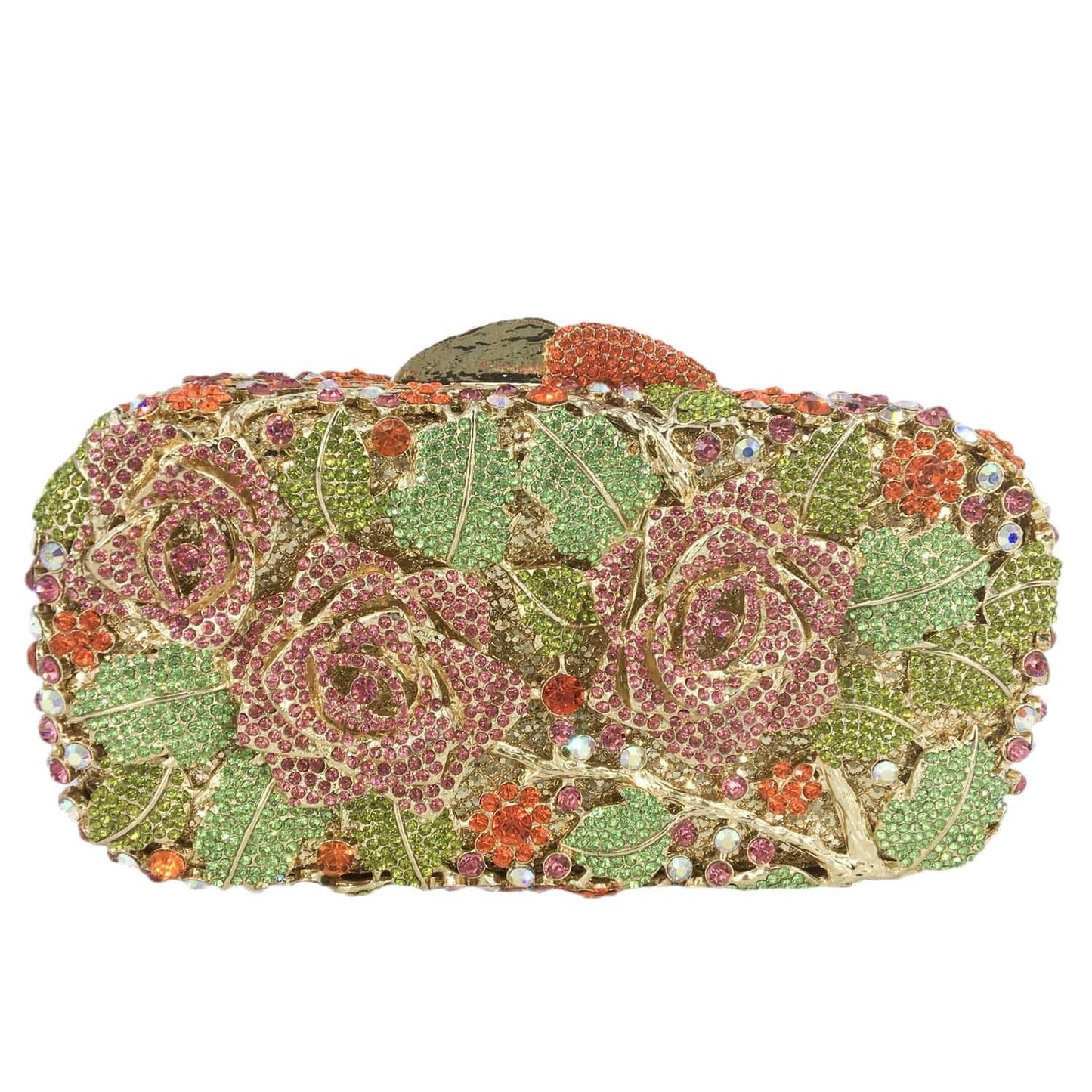 M / green Good Quality Wedding Bridal Crystal Evening Clutch Bags for Women Ladies Flower Evening Rhinestone Handbags