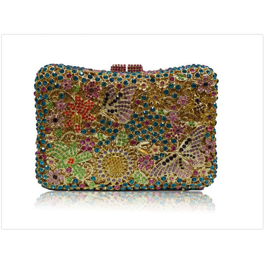 M / green Hot Selling Wedding Bridal Purse Sparkle Flower Clutch Bags Hardcase Handmade Crystal Bag Rhinestone Handbag Wedding Purse