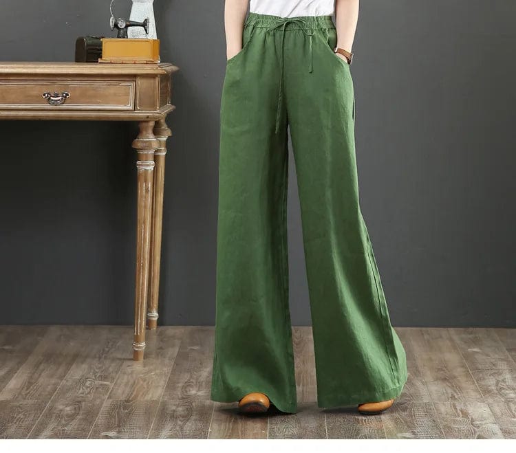 M / green Liu Ming Dropshipping Products 2024 Korean Fashion Summer Women Cotton Linen Pants Oversize Clothes High Waist Trousers