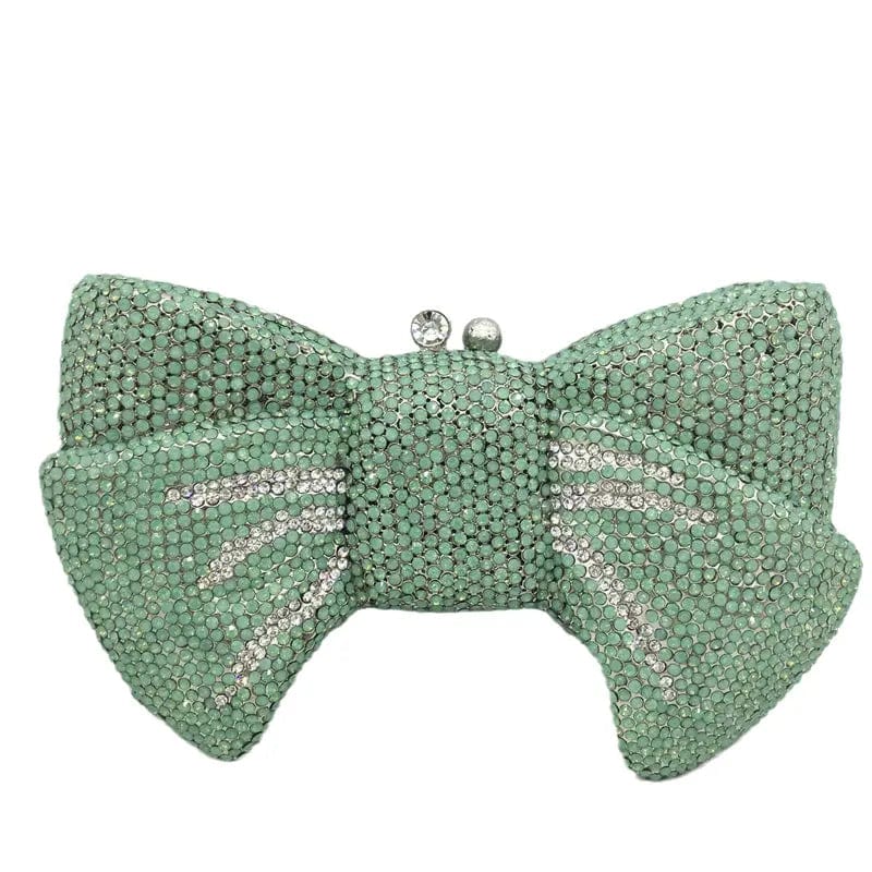 M / green Luxury Women Bow Clutch Crystal Evening Bags Hard Case Metal Minaudiere Rhinestone Handbags Wedding Party Purse