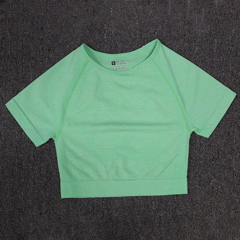 M / green New Running Sports Short Sleeve Top Seamless Yoga Clothing Tight Yoga Short Sleeve Top For Women