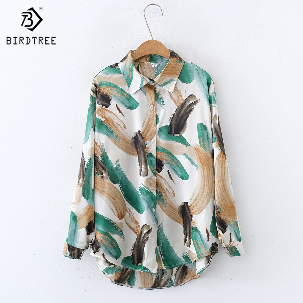 M / green New Spring Women's Oversize Chiffon Shirts Spring Tropical Printing Tops Workwear Loose Casual Shirt Autumn Wholesale T33404X