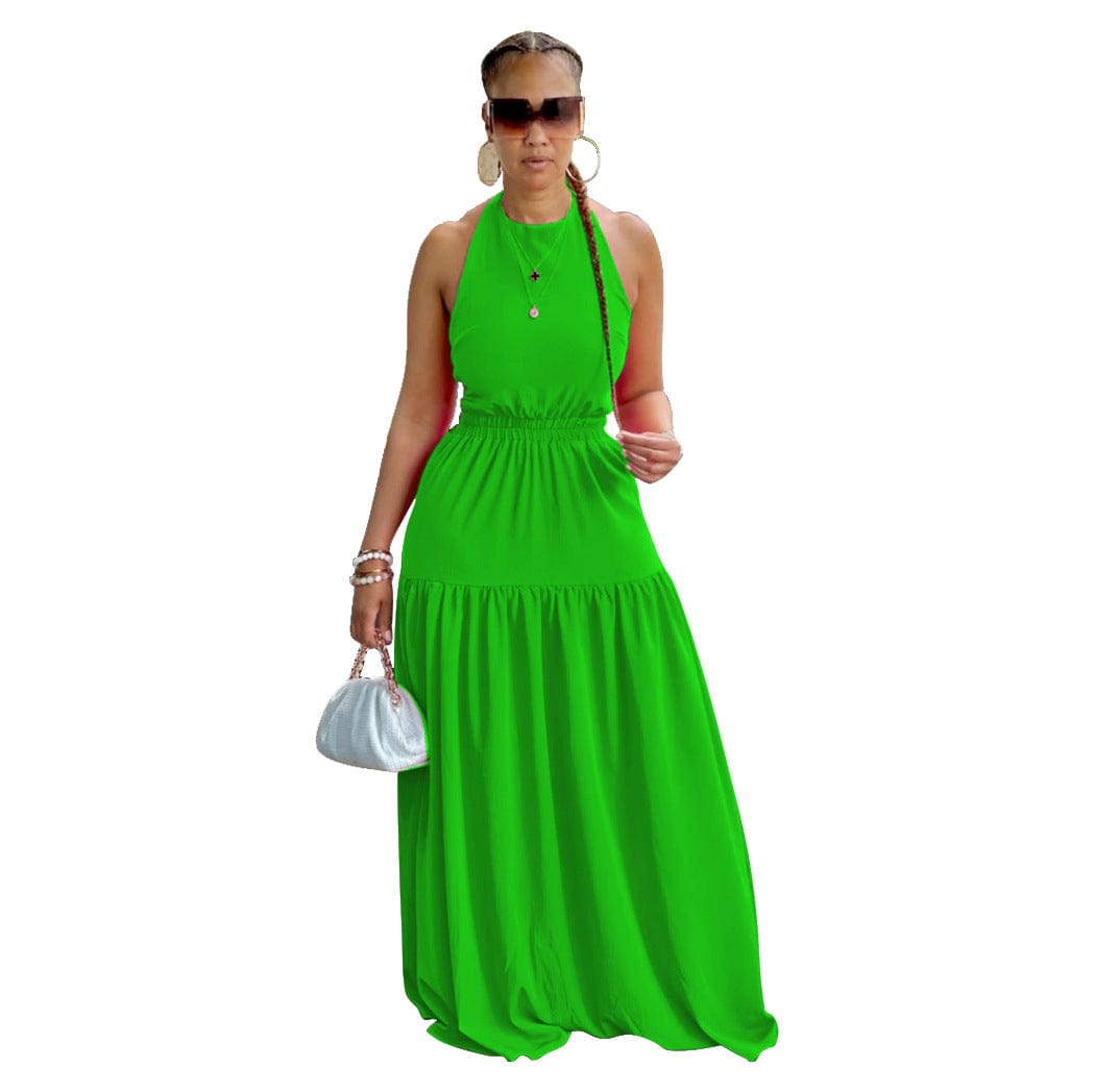 M / green Quality Casual Sleeveless Backless Elegant Maxi Dress