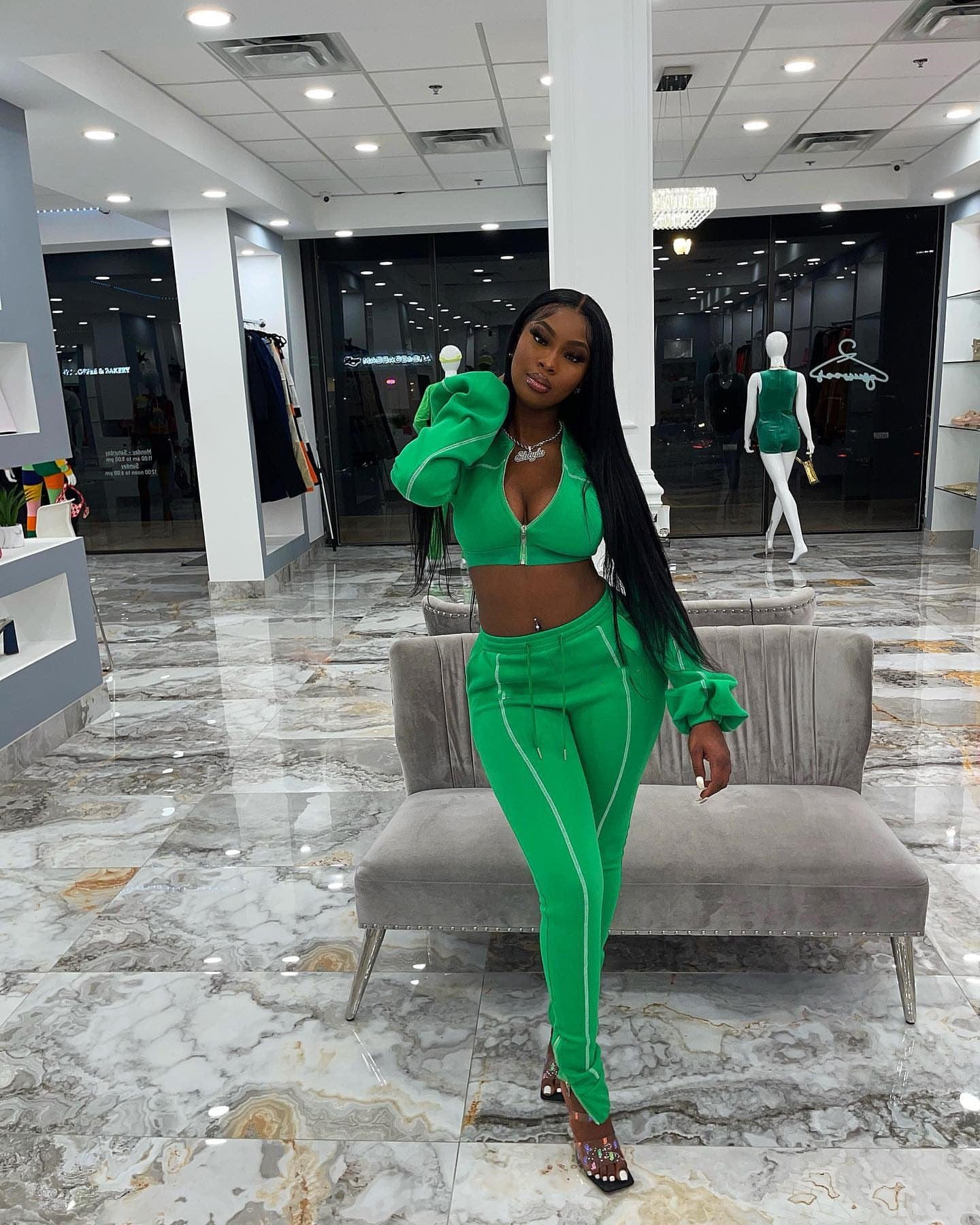 M / green sexy women clothing  trending 2022 two piece pants set for women