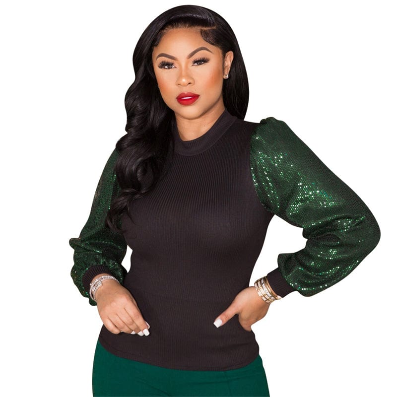 M / green western christmas  women fashion black sequin top shirt boutique clothing women clothing boutique supplies clothes for boutique