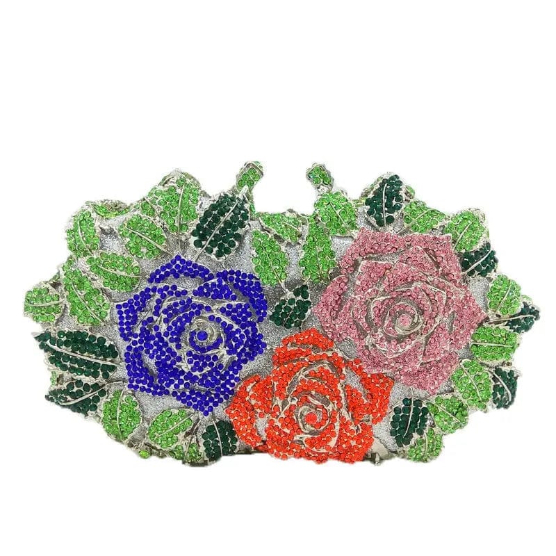 M / Green+Yellow#4 Wholesales Luxury Expensive Sparkle Crystal Rhinestone Clutch Purse Elegant Flower Evening Bridal Dinner Bag Wedding Party Bag