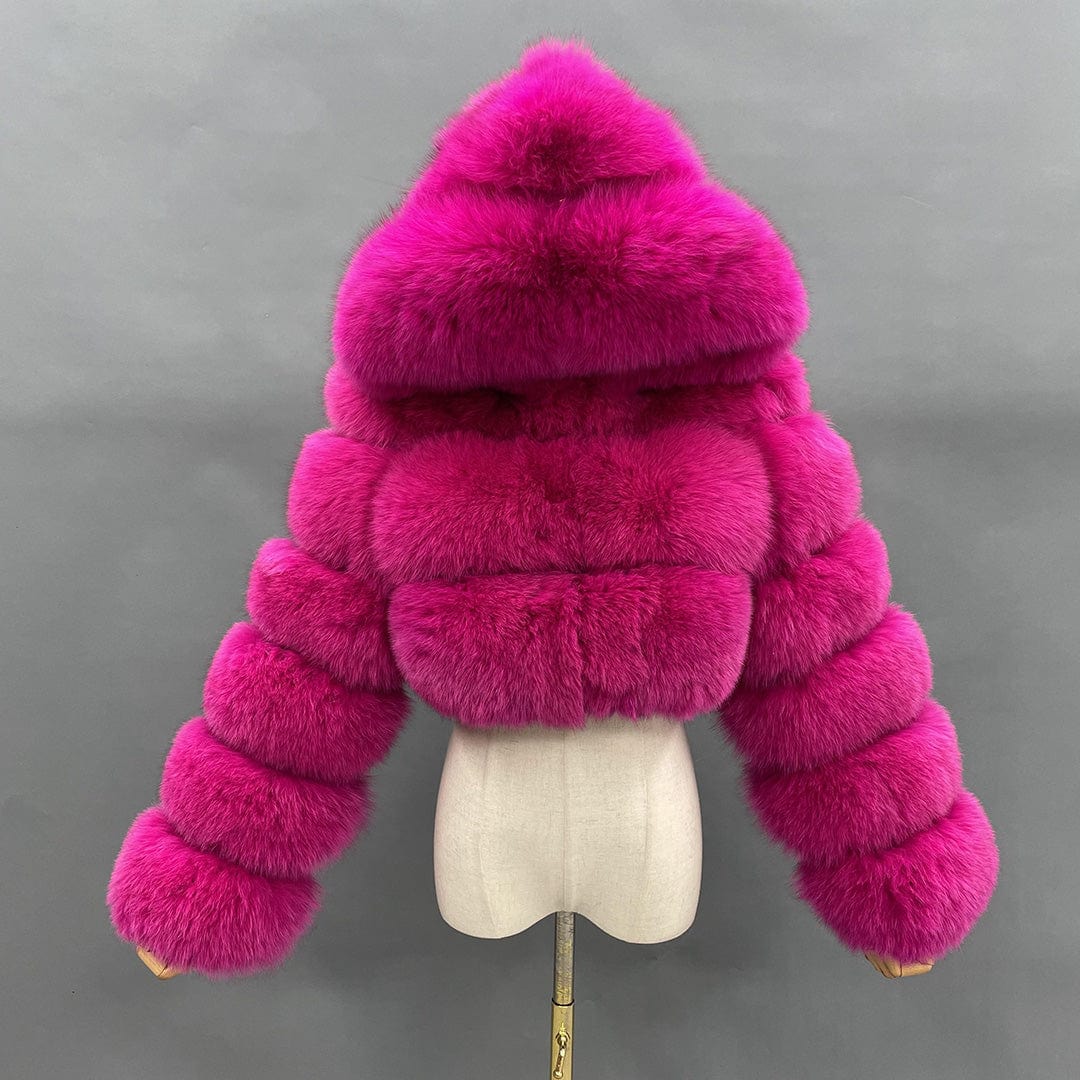 M / hot pink Quick Shipping deep hood fox fur zipper women winter real fur coat wholesale