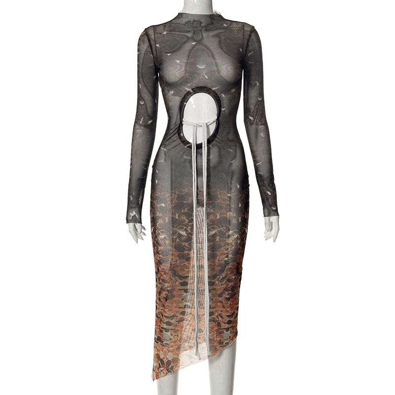 M / J22DS133 Multi-Color Cutenova J22DS133 China Clothing Manufacturing Cutout String Print Dress Young Woman Dress Long