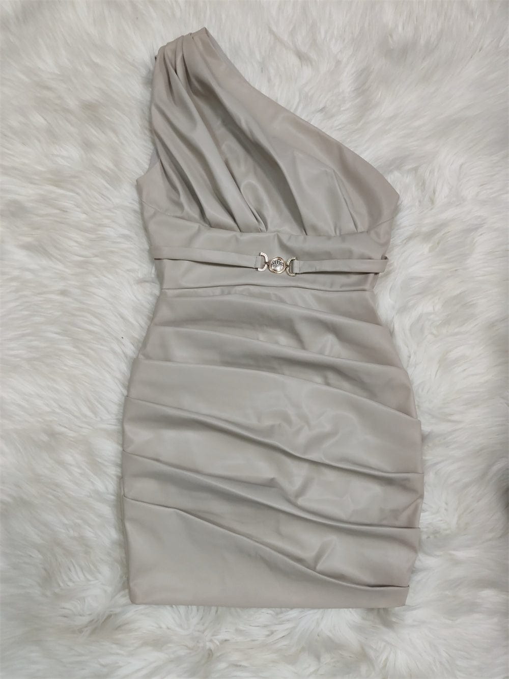 M / Khaki BY2259 New Arrivals Birthday Dresses Women Sexy PU White One Shoulder  Wrap Elegant Dress Party Bandage Dress