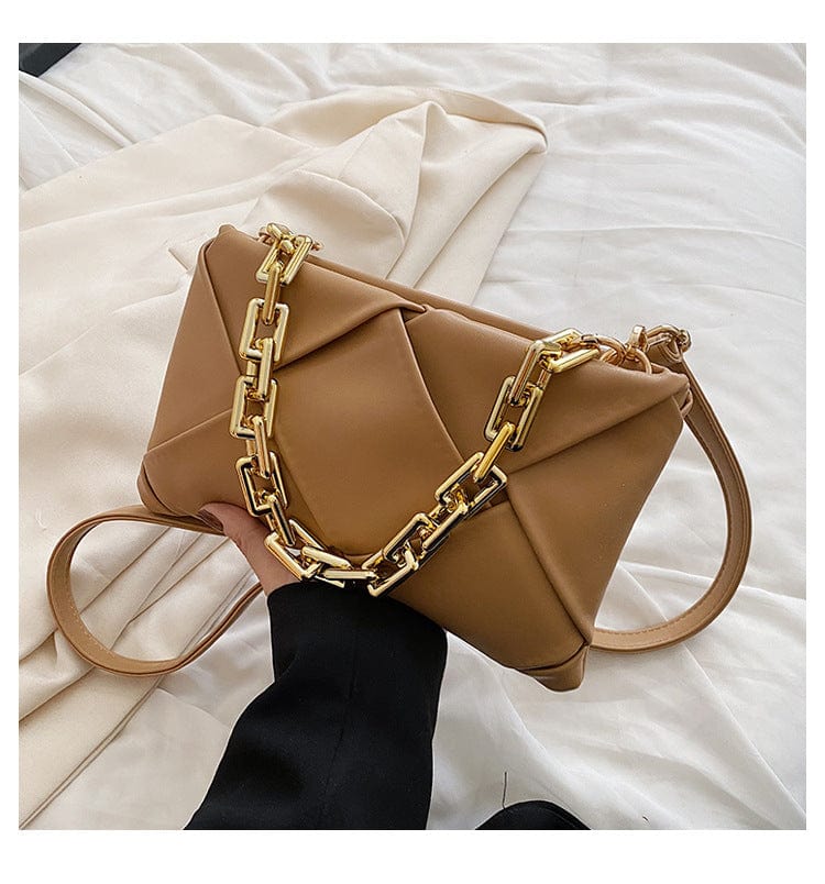 M / Khaki Ins Trending Chain Ladies Hand Bags Crossbody Purses 2022 Fashion Woven Handbags for Women Luxury