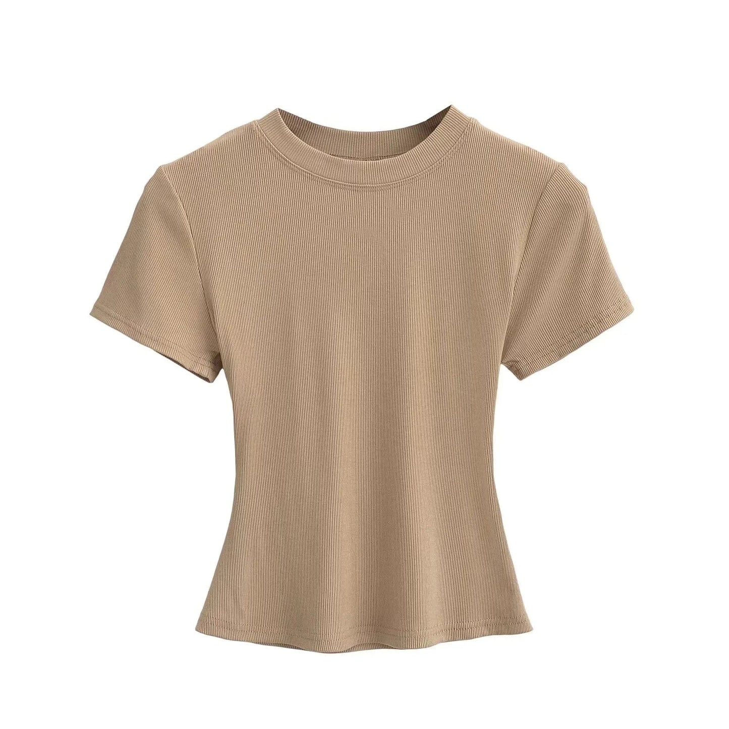 M / Khaki / Spandex / Cotton Casual T-Shirts Women Slim Fit Tees Female short Sleeve Top summer Ladies Solid Basic T-shirt cotton t shirt
