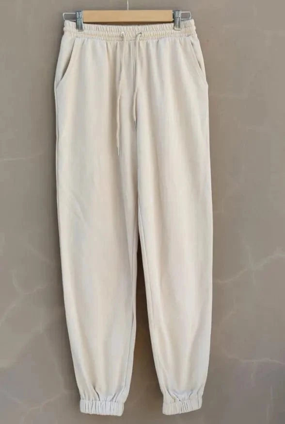 M / Khaki US SizeCotton terry Wholesale custom logo Women's sweat pants drawstring high waist pockets classic lounge straight leg joggers