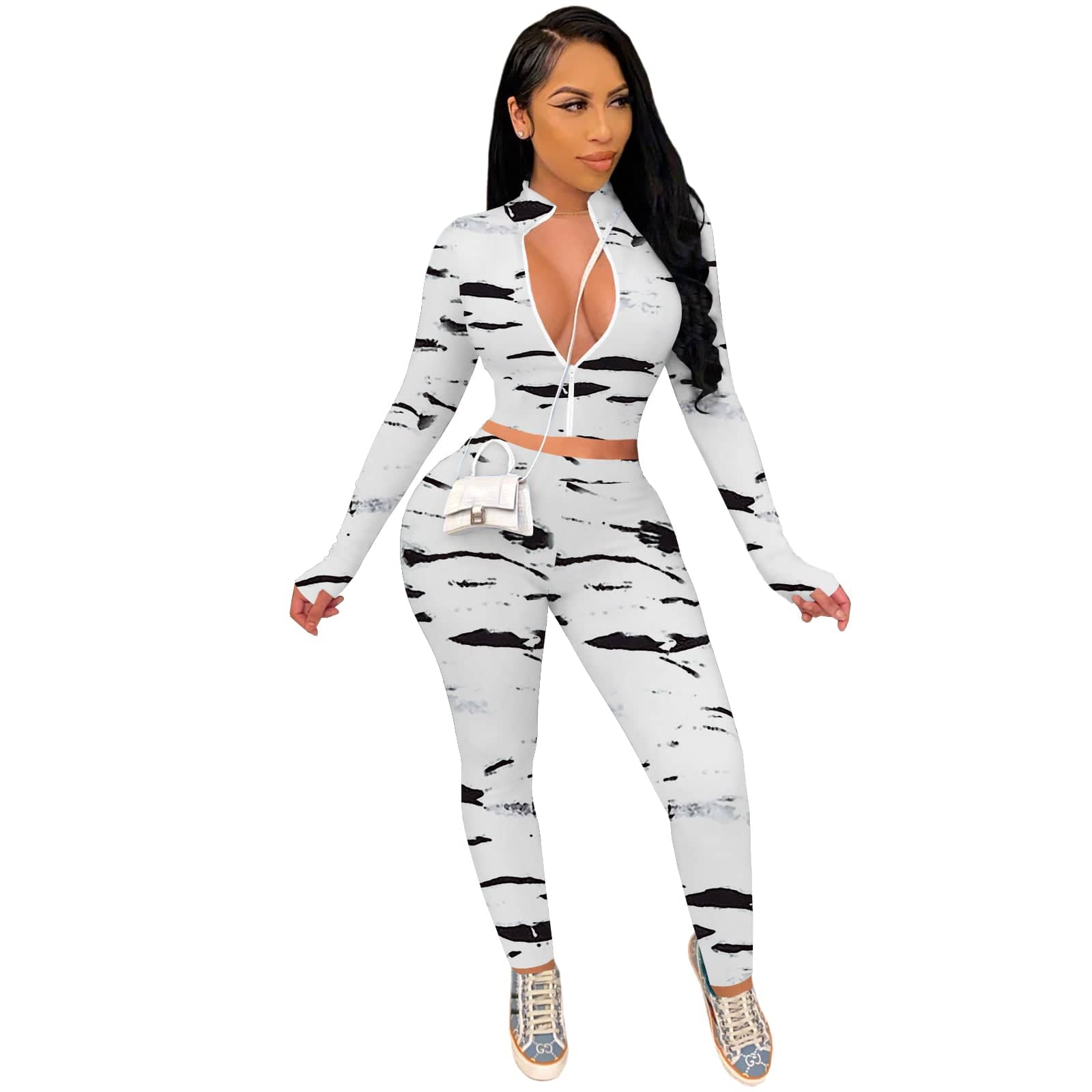 M / L286041-1 Women Outfits  Casual Pattern Printed Sports Sweatpants Two Piece Pants Set