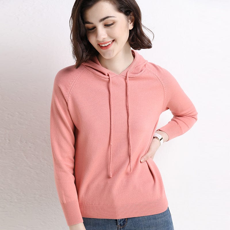 M / Leather Pink Spring New Hooded Sweater Women's Loose Casual Knitted Base Shirt Thin Coat