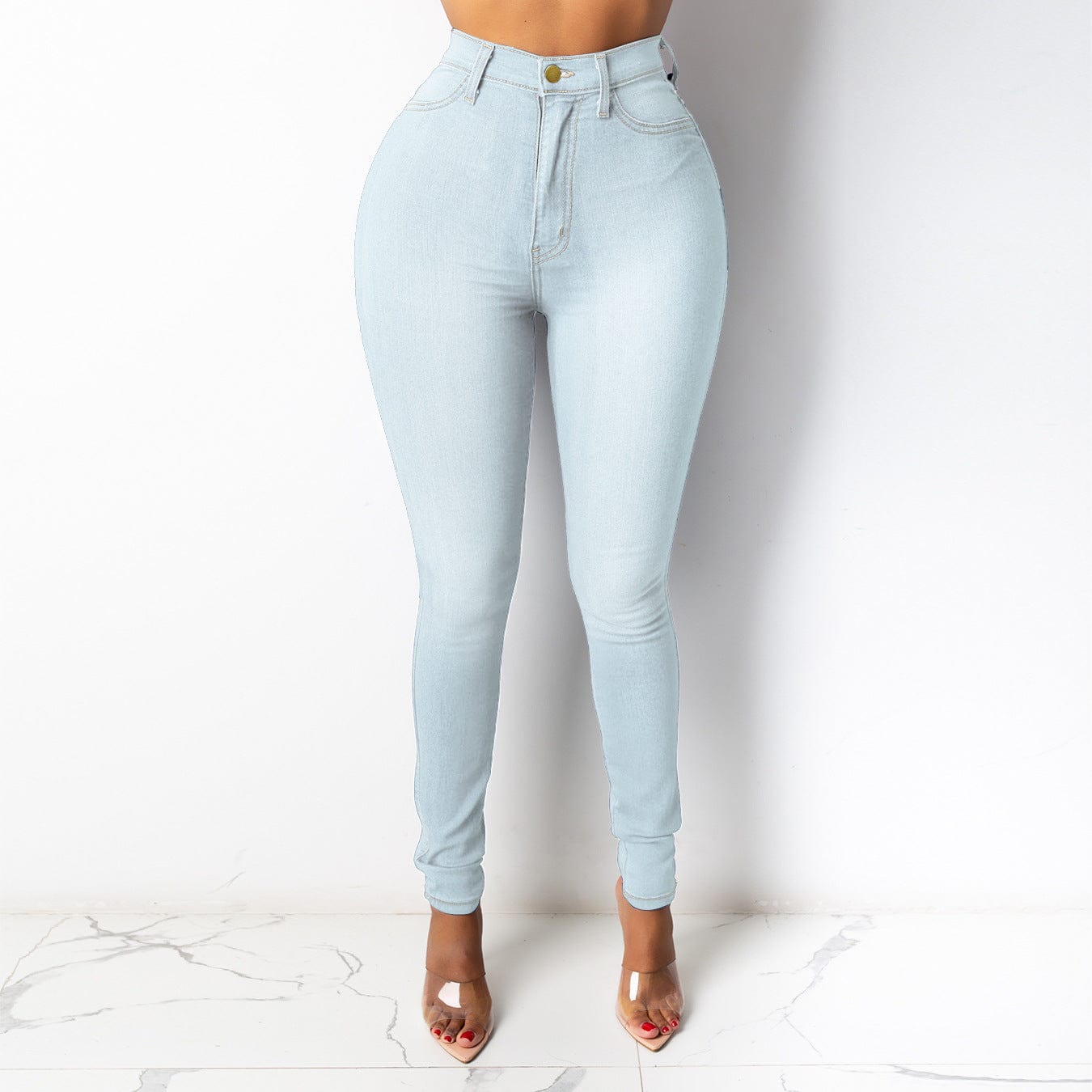 M / Light Blue 2023 Hot Sale New European and American women's slim women's jeans high waist slim pencil trousers
