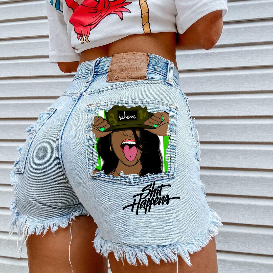 M / Light Blue 2023 Hot Sale Women Jeans Girls Print Ripped Denim Shorts Fashion Sexy Female Shorts Jeans Shorts Women Sexy SkinnyShorts