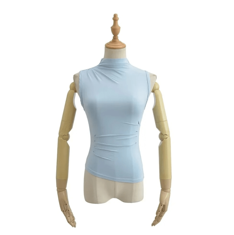 M / Light Blue Runwaylover 1754 Sleeveless 2023 Ladies Sexy Pleated Vest Tops